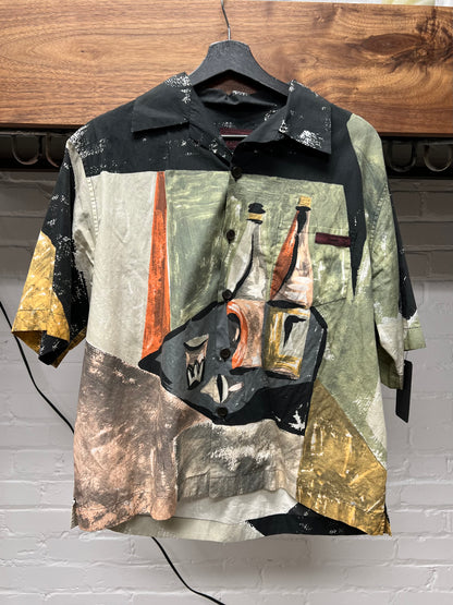 Prada Still Life Bottle Graphic Camp Collar Shirt