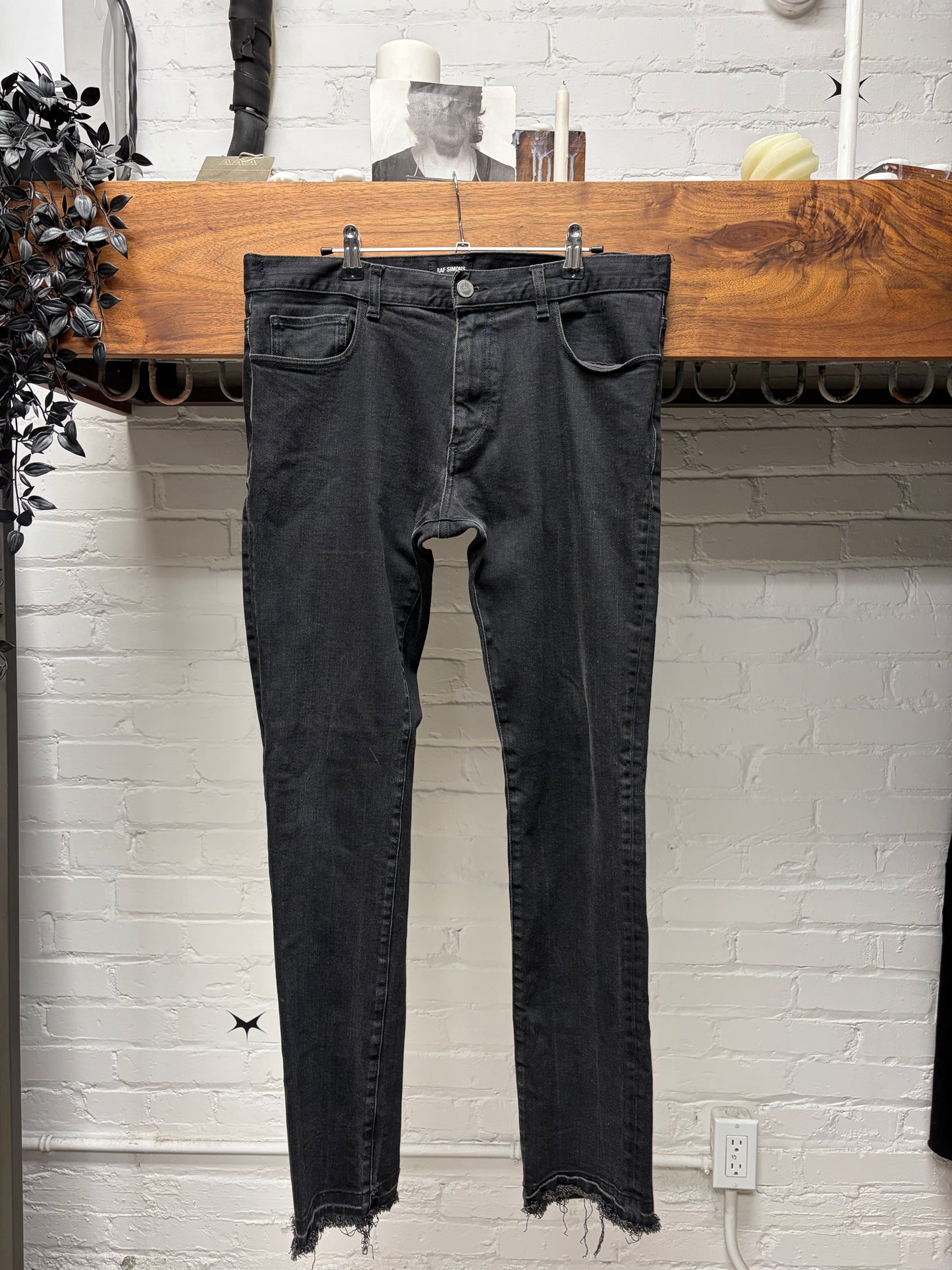 Raf Simons Leather ‘RS’ Logo Patch Black Skinny Jeans