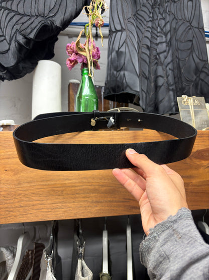Diesel Black Leather/Silver Tone ‘D-Buckle’ Belt
