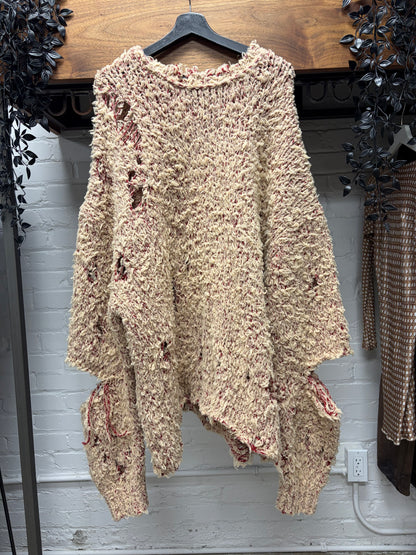 Doublet 1/23 Beige/Red ‘Damaged’ Oversized Knit Sweater