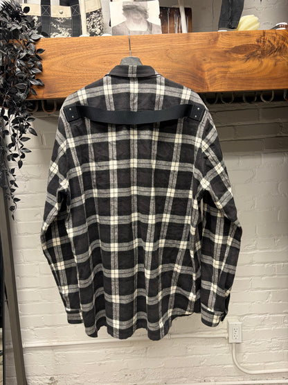 SS2019 Rick Owens ‘Babel’ Plaid Flannel Shoulder-Strap Work Shirt