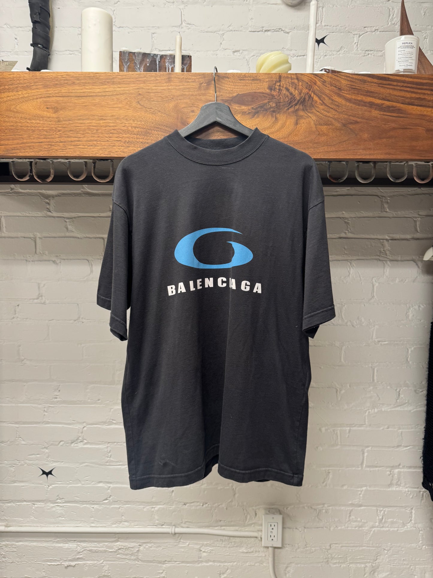 2025 Balenciaga ‘Loop Sports’ Icon Logo Faded Black Oversized T-Shirt