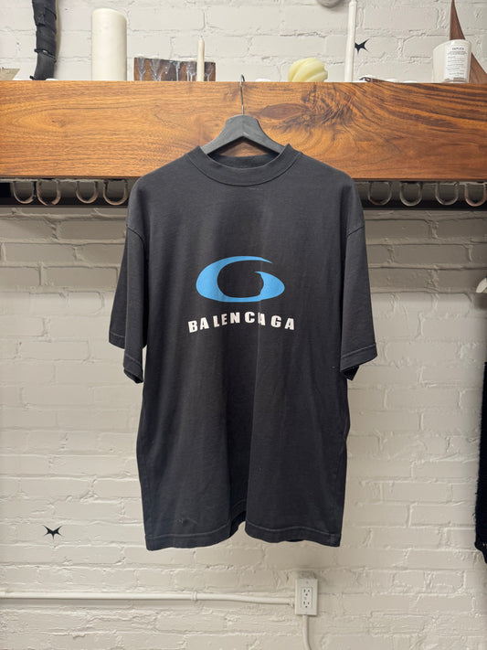 2025 Balenciaga ‘Loop Sports’ Icon Logo Faded Black Oversized T-Shirt