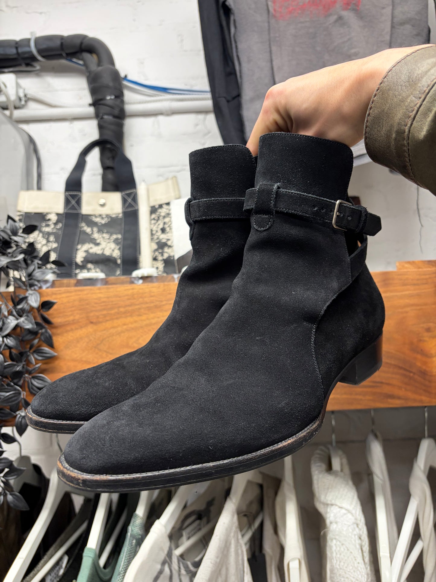 Saint Laurent Black Suede ‘Jodhpur’ Strapped Chelsea Boots