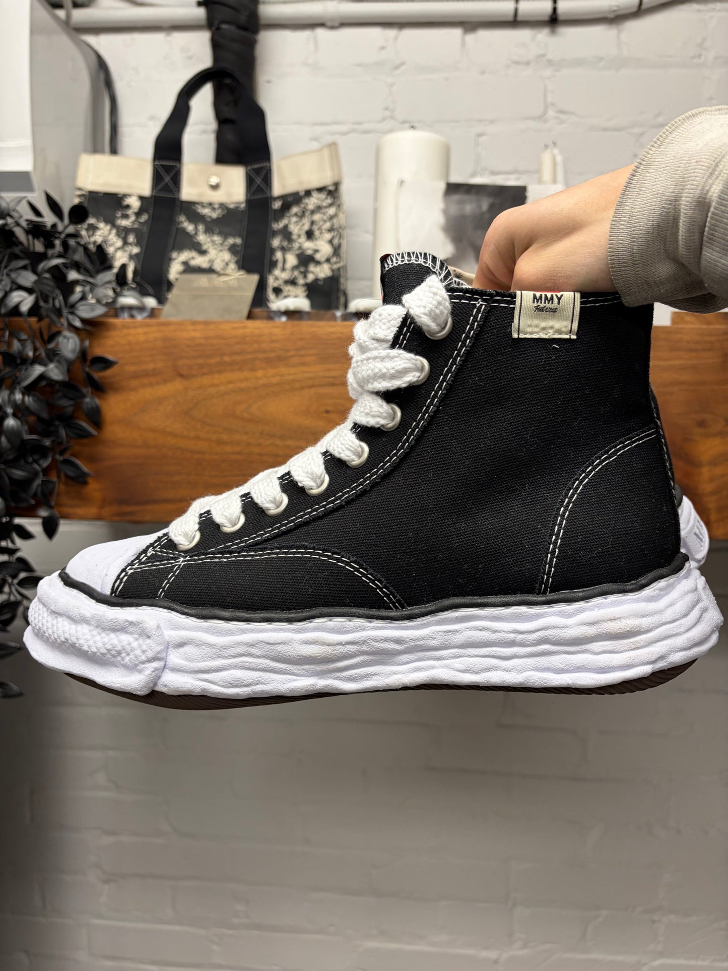 Mihara Yasuhiro ‘Melted Sole’ Black Canvas High Top Sneakers