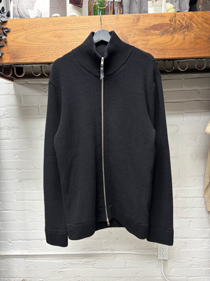 AW2023 Maison Margiela ‘Drivers Knit’ Black Ribbed Cotton Heavyweight Zip-Up Sweater