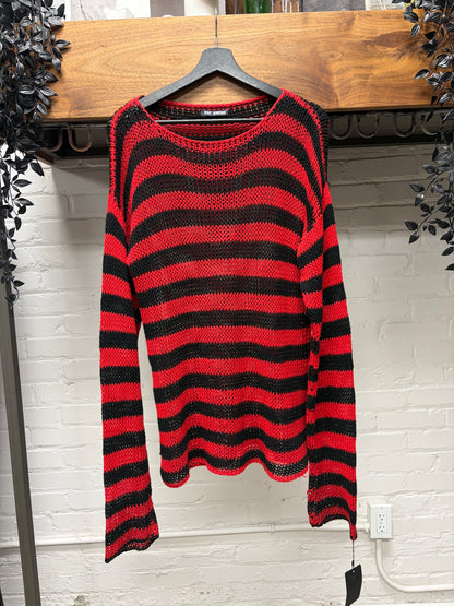 AW1997 Raf Simons Loose Gauge Striped Black/Red Knitted Sweater
