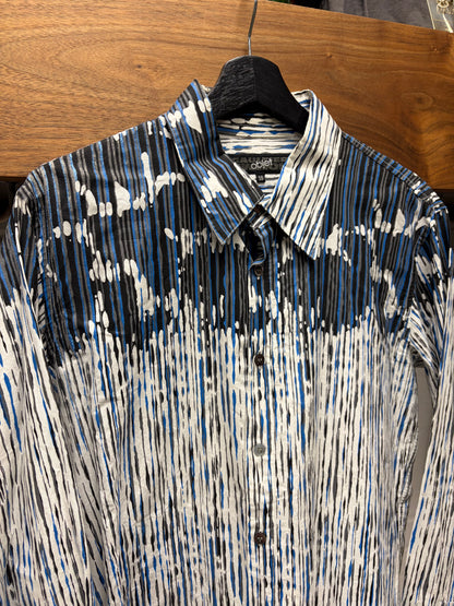 Vintage Jean Paul Gaultier Homme ‘Objet’ Paint Splatter Blue/White Button Up Shirt