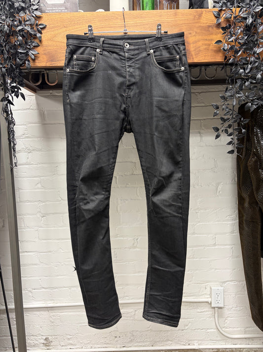 Rick Owens Waxed ‘Detroit Cut’ Black Skinny Jeans