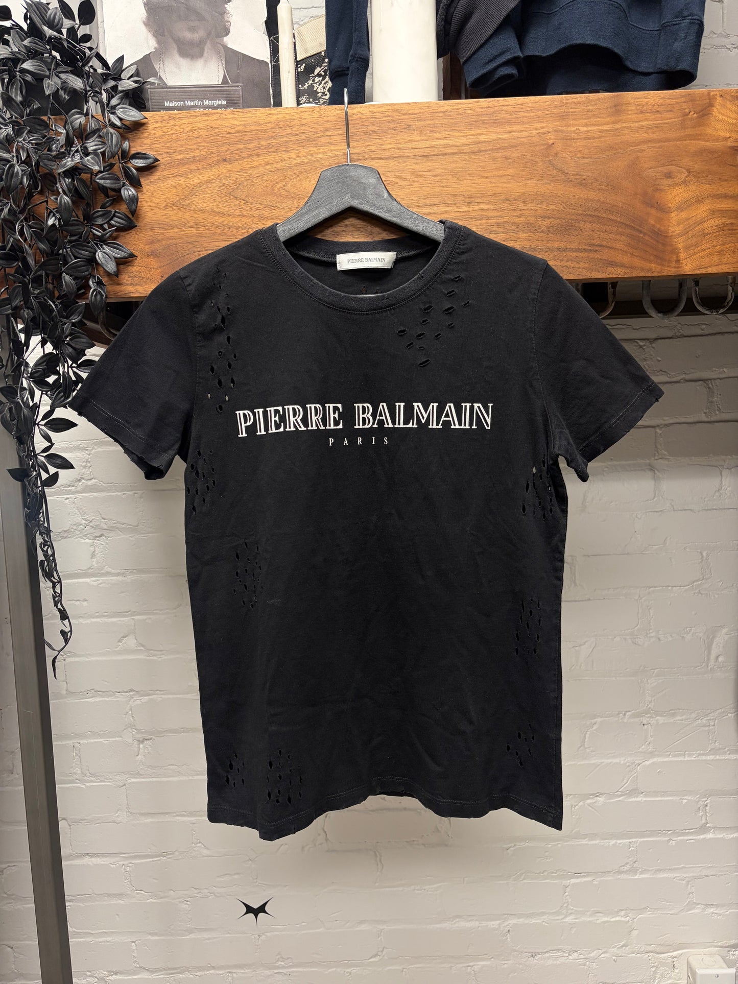 Pierre Balmain ‘Slash Distressed’ Black Logo T-Shirt