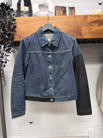AW2003 Helmut Lang Leather Hybrid Sleeve Reconstructed Denim Trucker Jacket