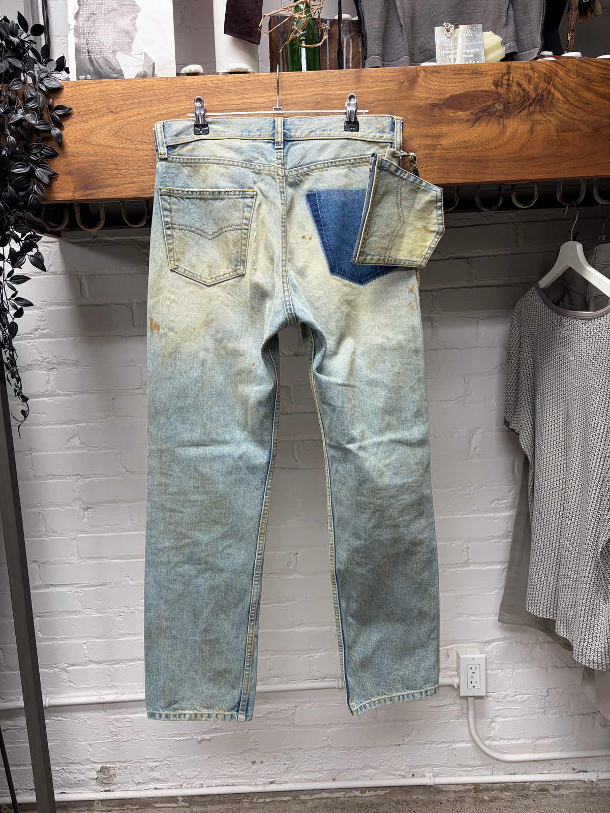 2022 Maison Margiela Straight Leg Blue Dirt Washed Jeans with Denim Wallet Chain