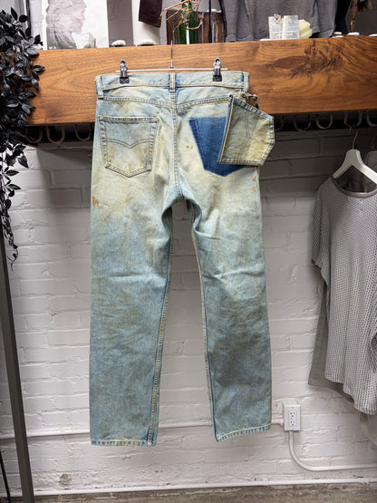 2022 Maison Margiela Straight Leg Blue Dirt Washed Jeans with Denim Wallet Chain