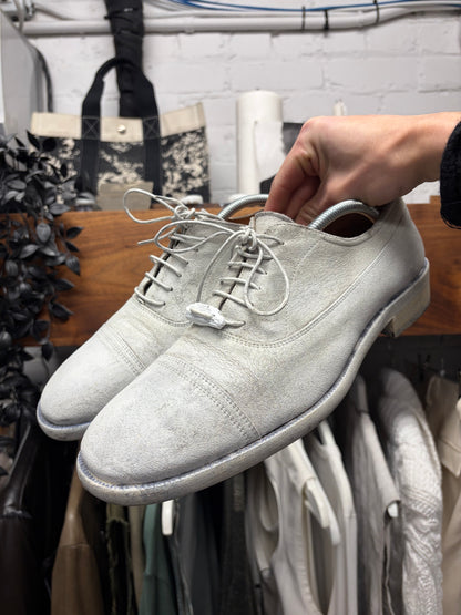 Maison Margiela Painted White Suede Lace Up Derby Dress Shoes