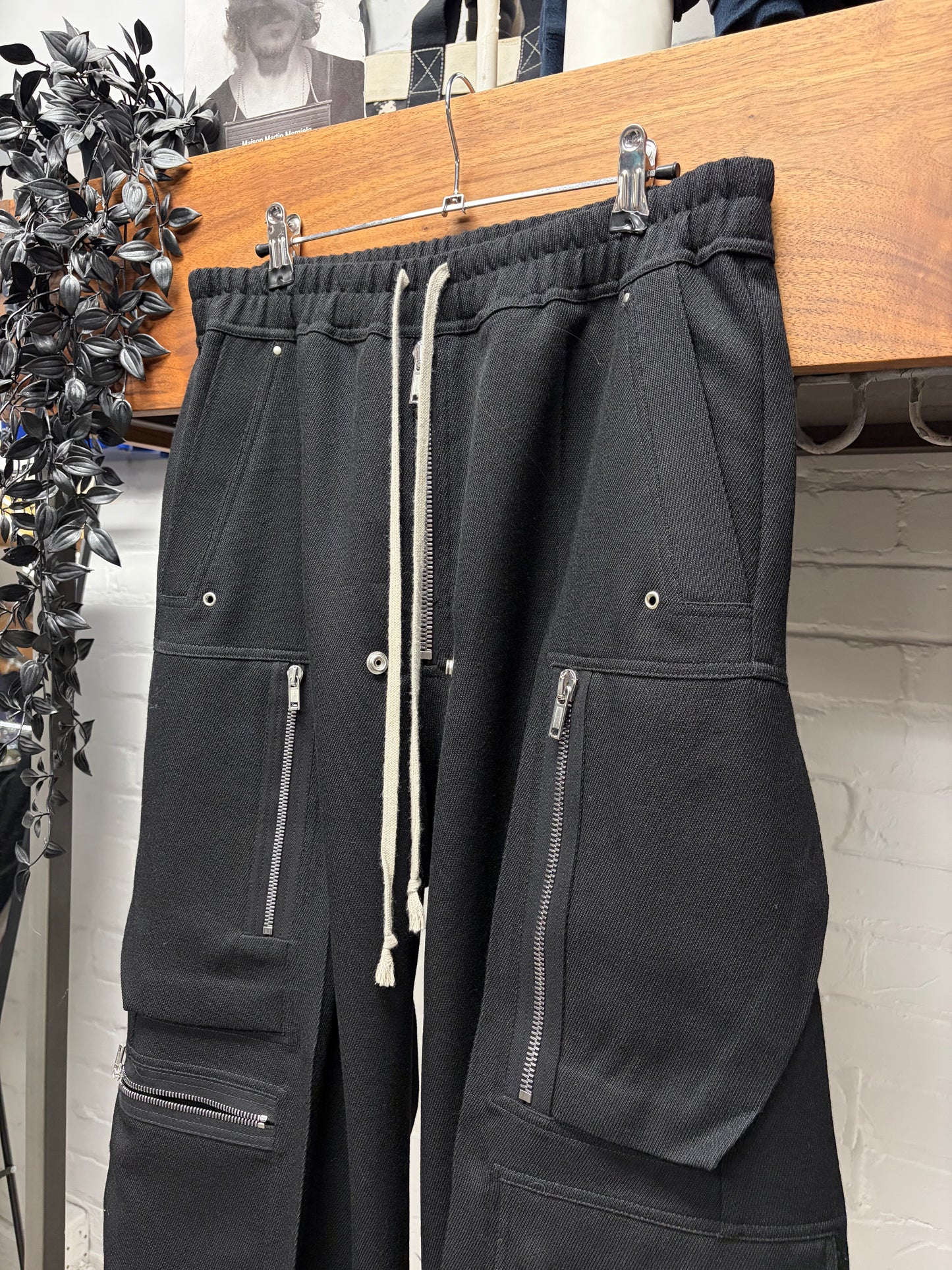 Rick Owens Mainline Black ‘CargoBela’ Black Wide Leg Drawstring Pants