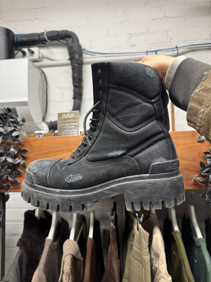 Balenciaga ‘Strike’ Distressed Canvas Black Combat Boots