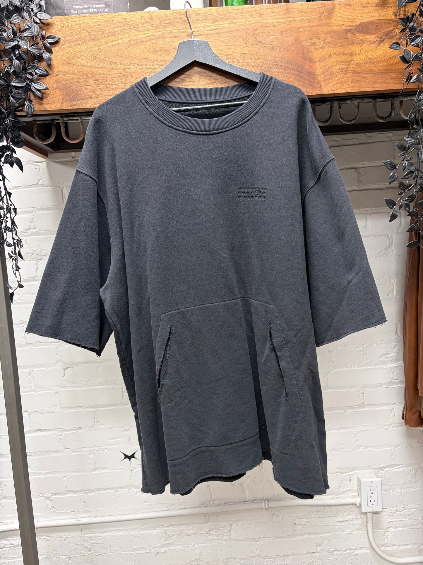 2024 Maison Margiela Distressed Black Raw Hem Embroidered Logo ‘Baseball Sleeve’ Sweatshirt