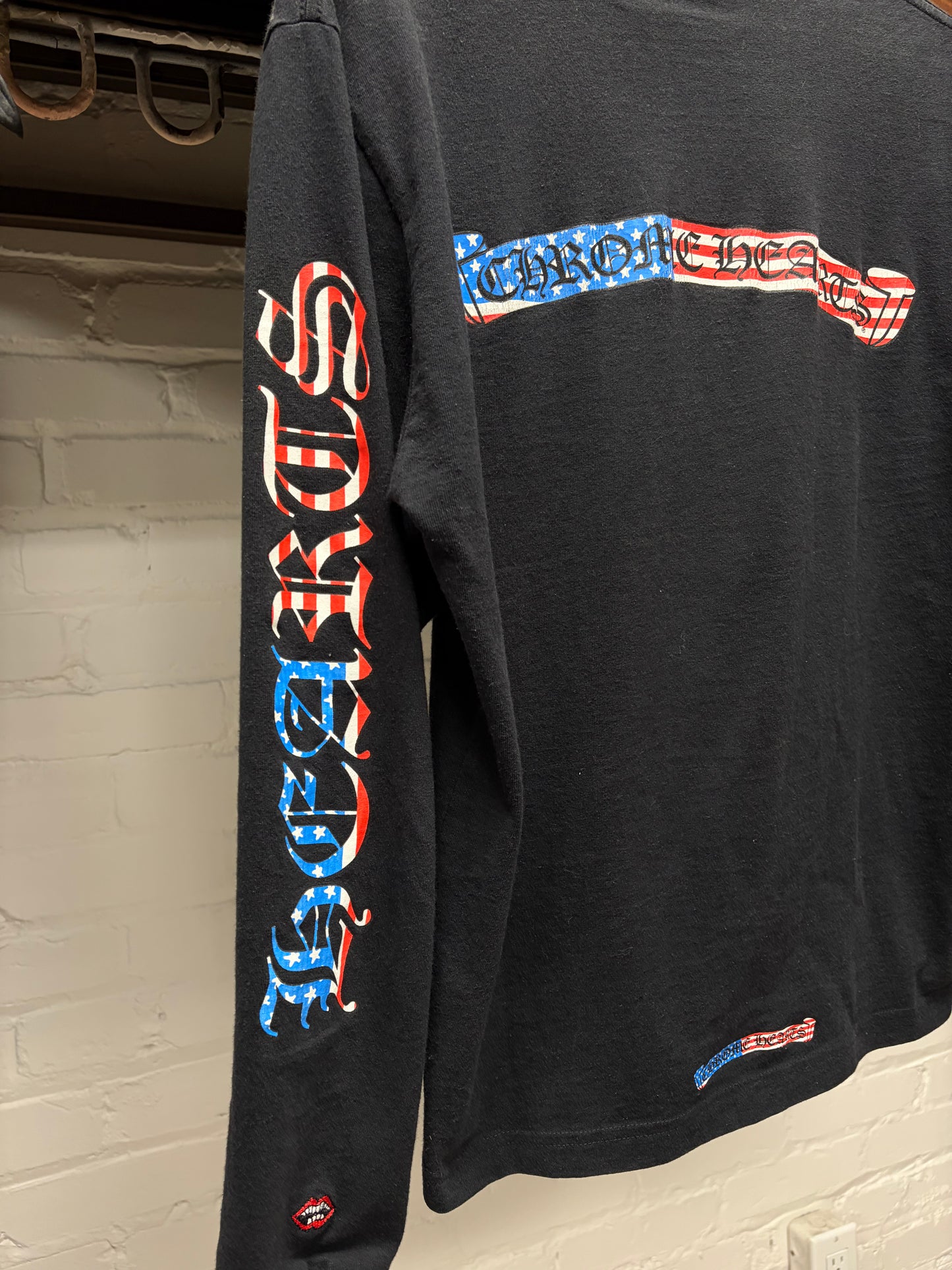 Chrome Hearts U.S.A. ‘Flag Scroll Logo’ Black Long Sleeve Shirt