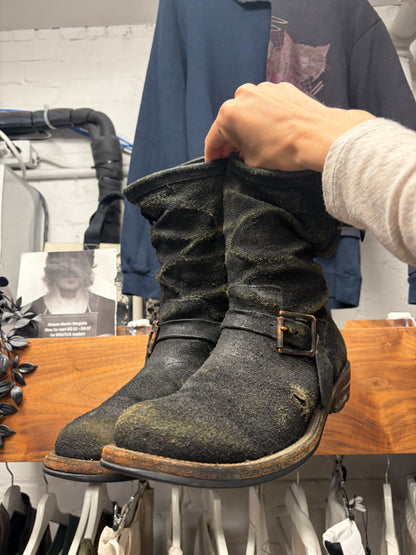 Isamu Katayama Backlash Blistered Suede ‘Engineer’ Black Leather Boots