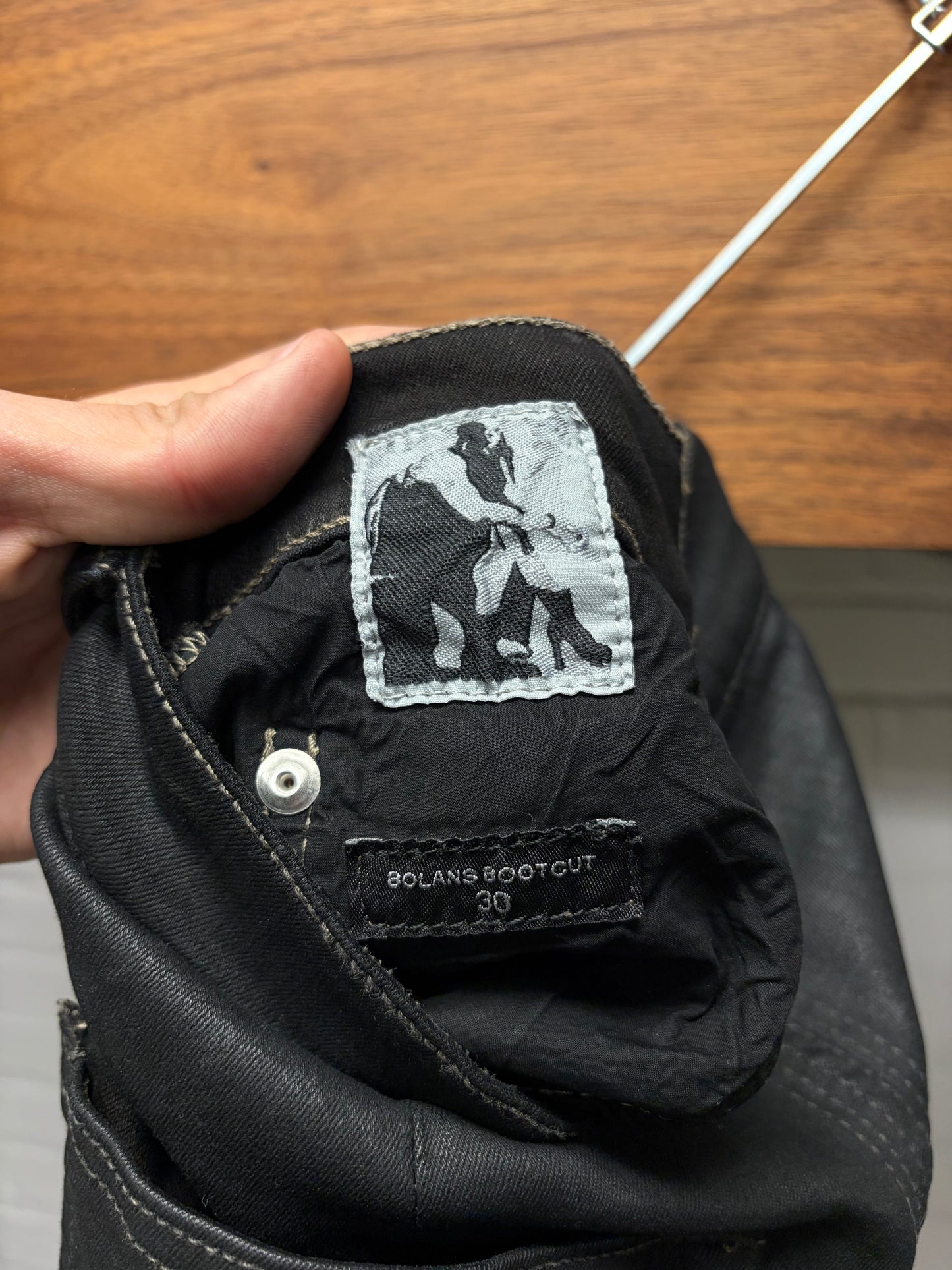 Rick Owens Waxed Black ‘Bolans’ Bootcut Flared Denim