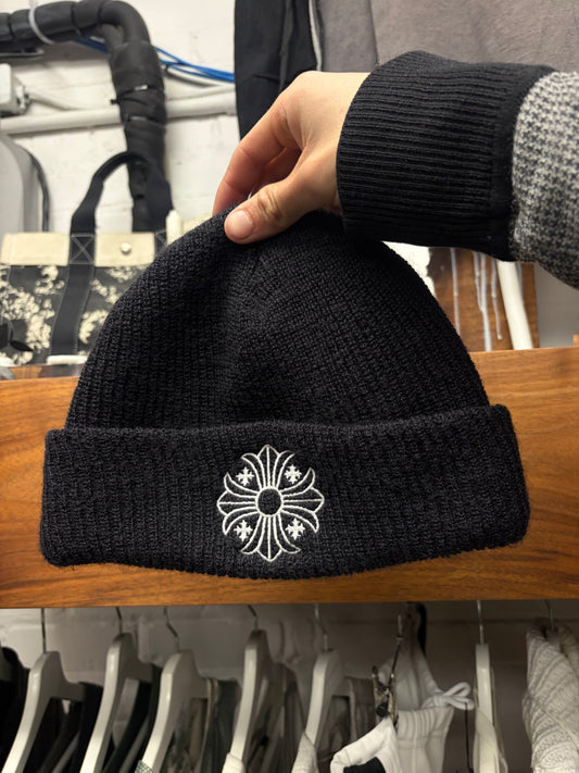 Chrome Hearts ‘Plus Cross’ Embroidered Logo Ribbed Black Beanie