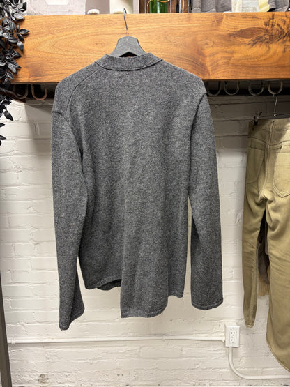 2019 Comme Des Garçons Homme Deux Grey Wool Knit Cardigan with Asymmetric Bottom Hem