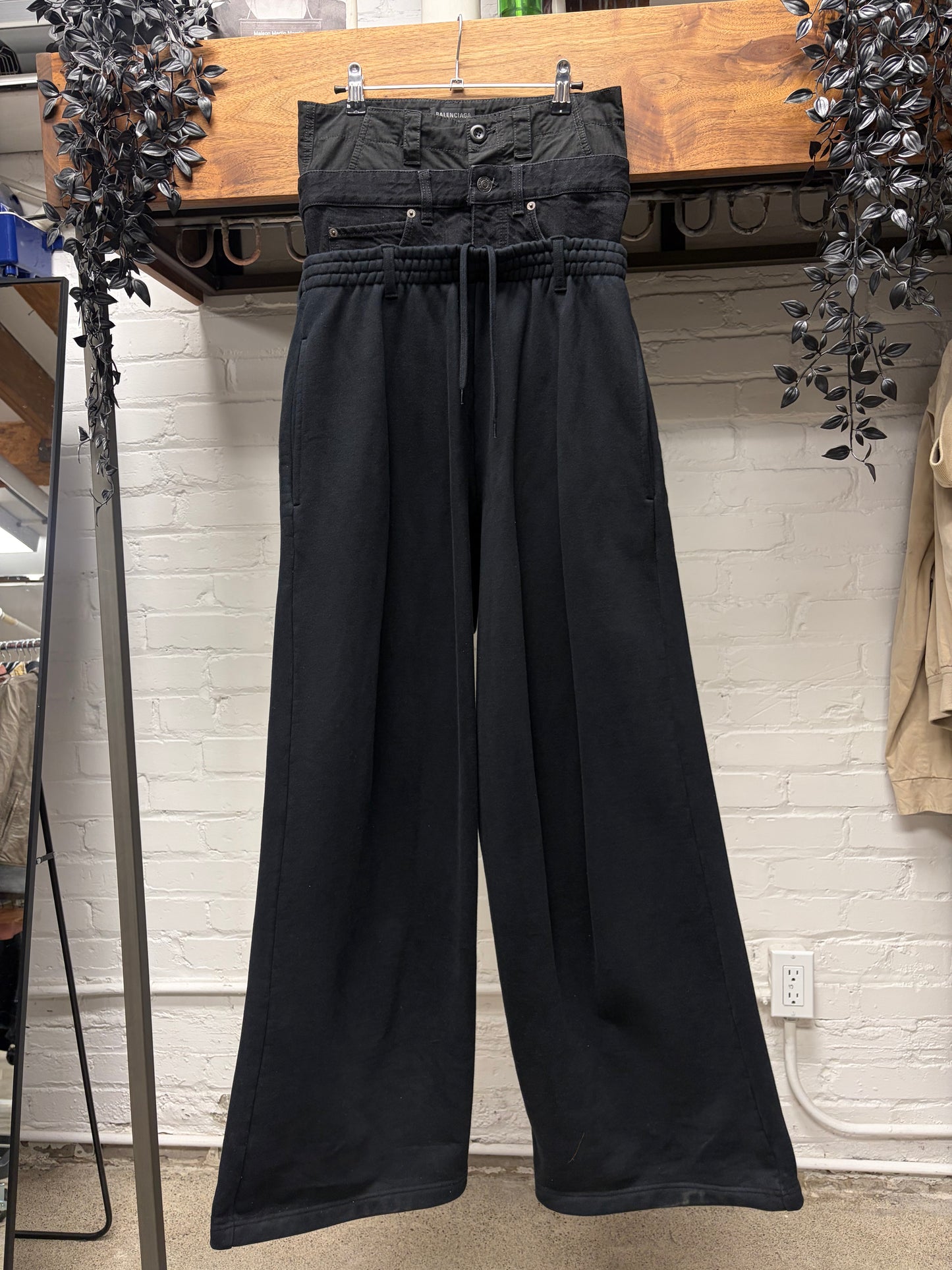 AW2024 Balenciaga Triple Layered Black Sweatpant/Hybrid Wide Leg Denim