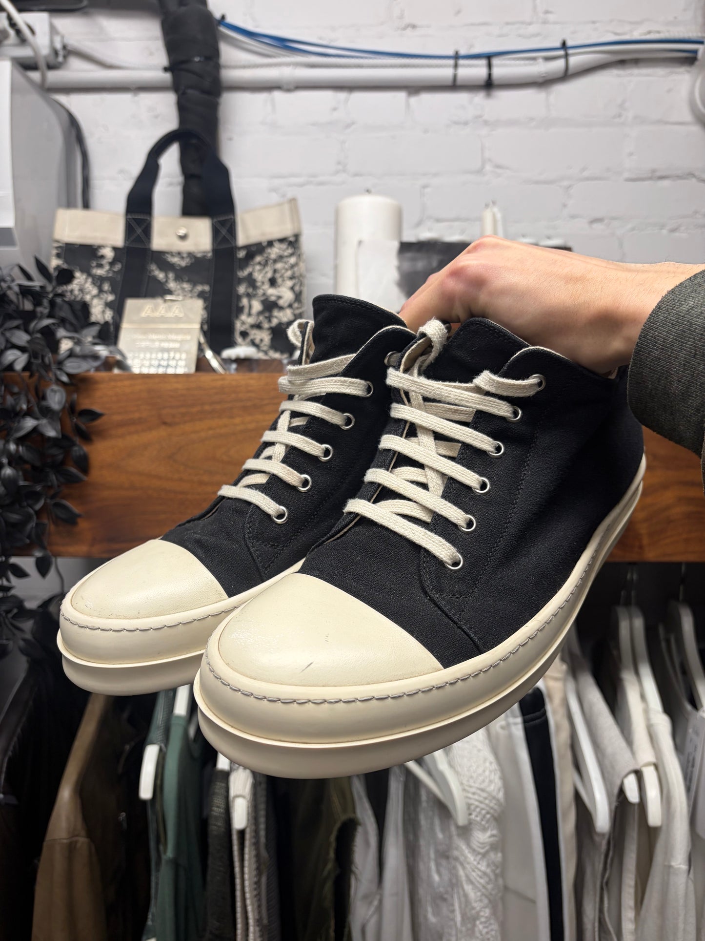Rick Owens Black Canvas ‘Ramones’ Low Top Sneakers