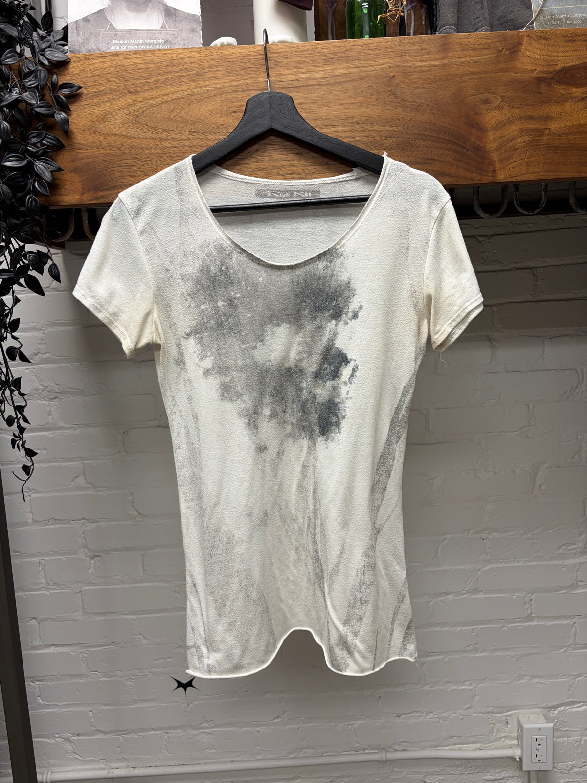 Kmrii ‘Smoke Effect’ White Semi Sheer Short Sleeve T-Shirt with Stud Details