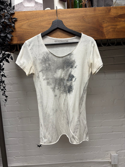 Kmrii ‘Smoke Effect’ White Semi Sheer Short Sleeve T-Shirt with Stud Details