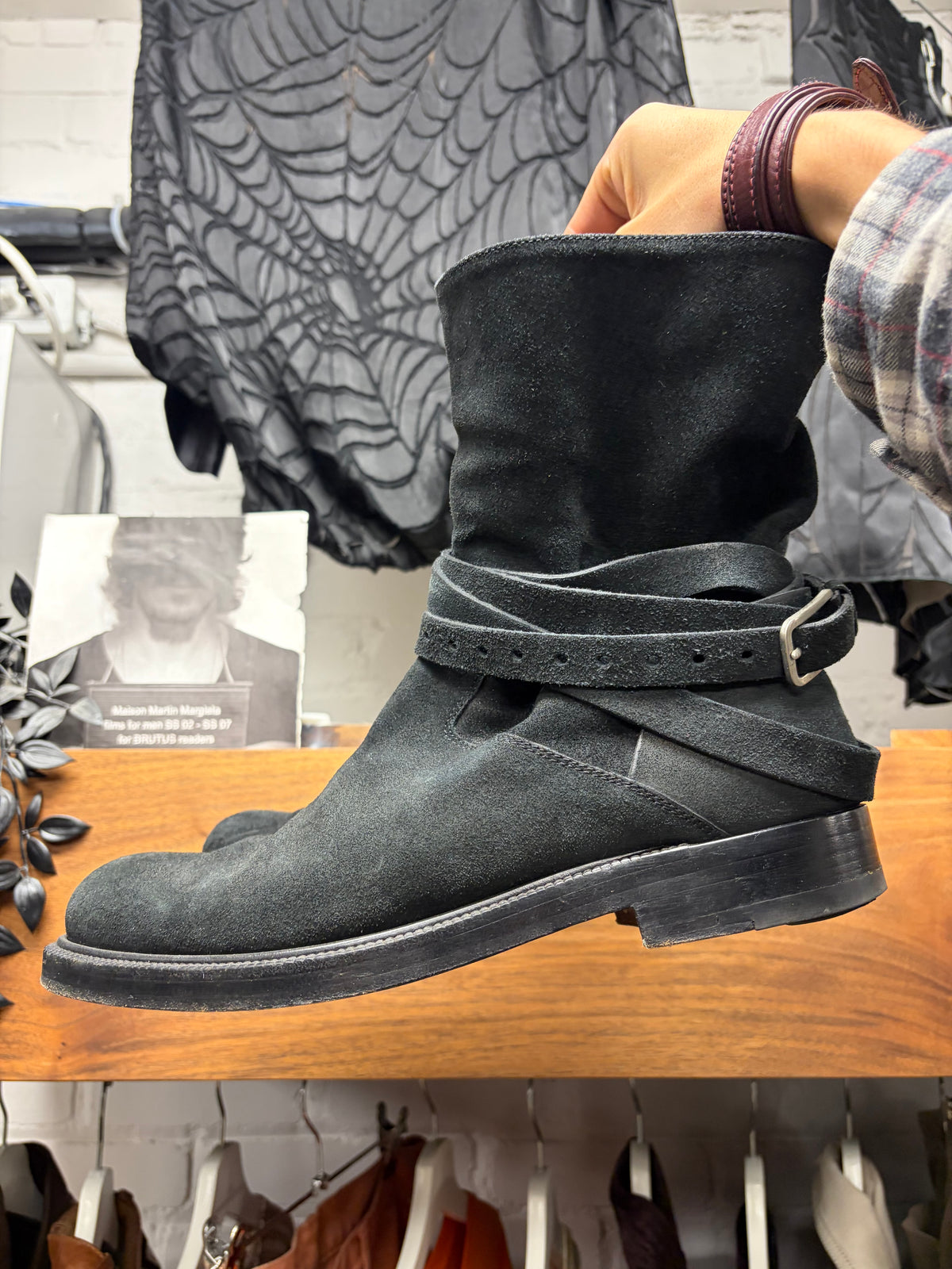 Kris Van Assche Black Suede ‘Chelsea’ Ankle Boots with Belting Wraps