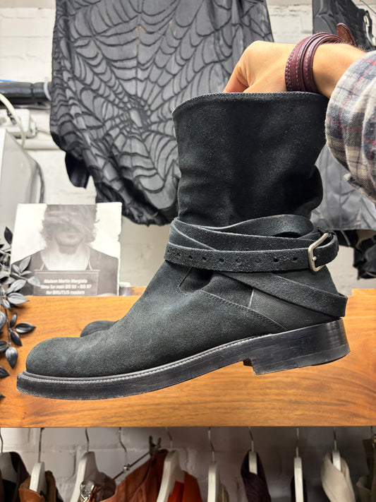 Kris Van Assche Black Suede ‘Chelsea’ Ankle Boots with Belting Wraps