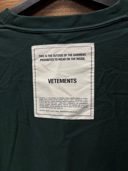 AW2019 Vetements ‘Care Label’ Inside Out Oversized Green T-Shirt