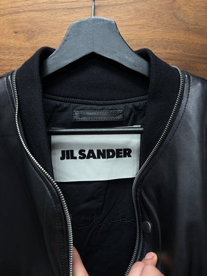 Jil Sander Exposed Zipper ‘Baseball’ Lambskin Leather Jacket