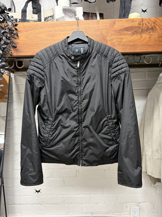 Mid 2000s Gucci by Frida Giannini GG Monogram Lined Black Nylon Moto-Jacket