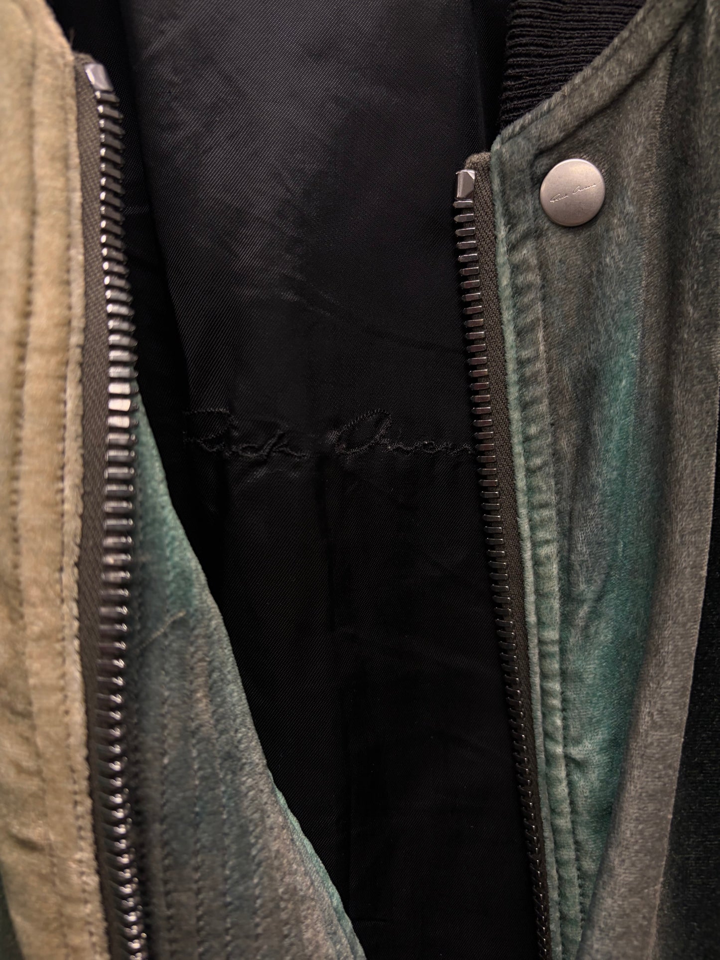 SS2018 Rick Owens ‘Dirt’ Raglan Teal/Red Flight MA-1 Bomber Jacket