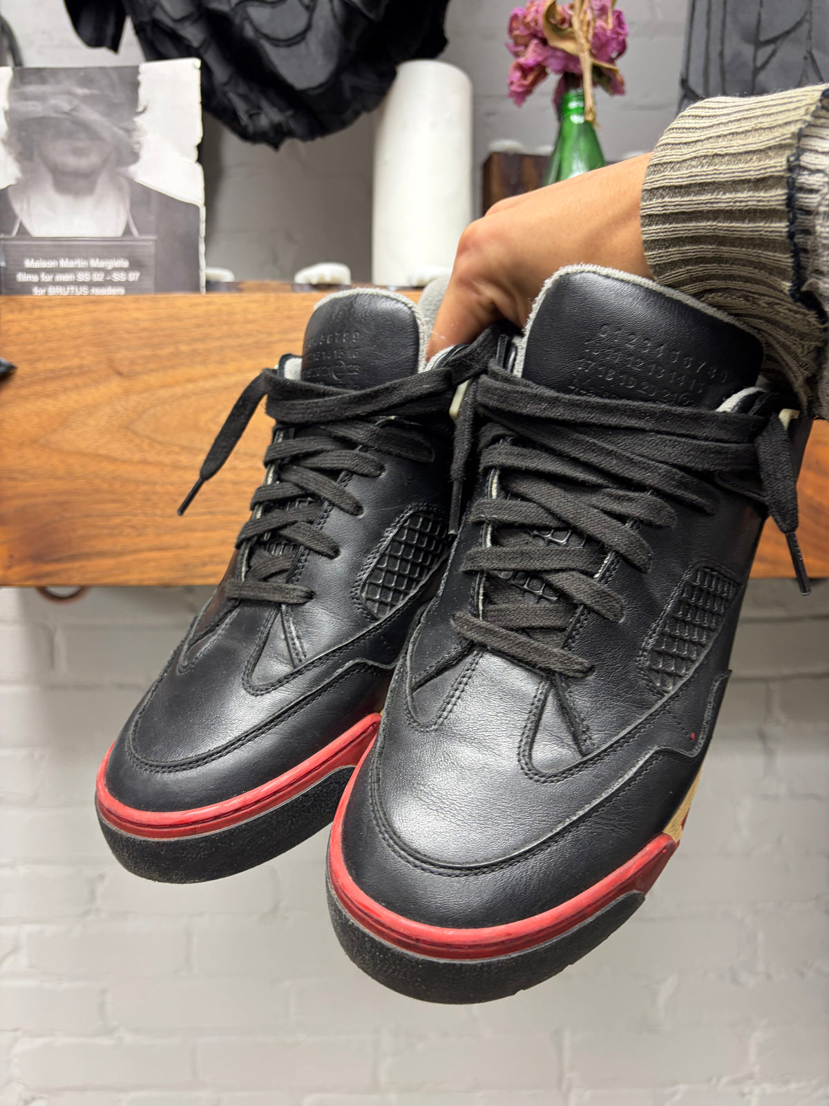 Maison Margiela ‘DDSTK’ Black/Red Leather High Top Sneakers
