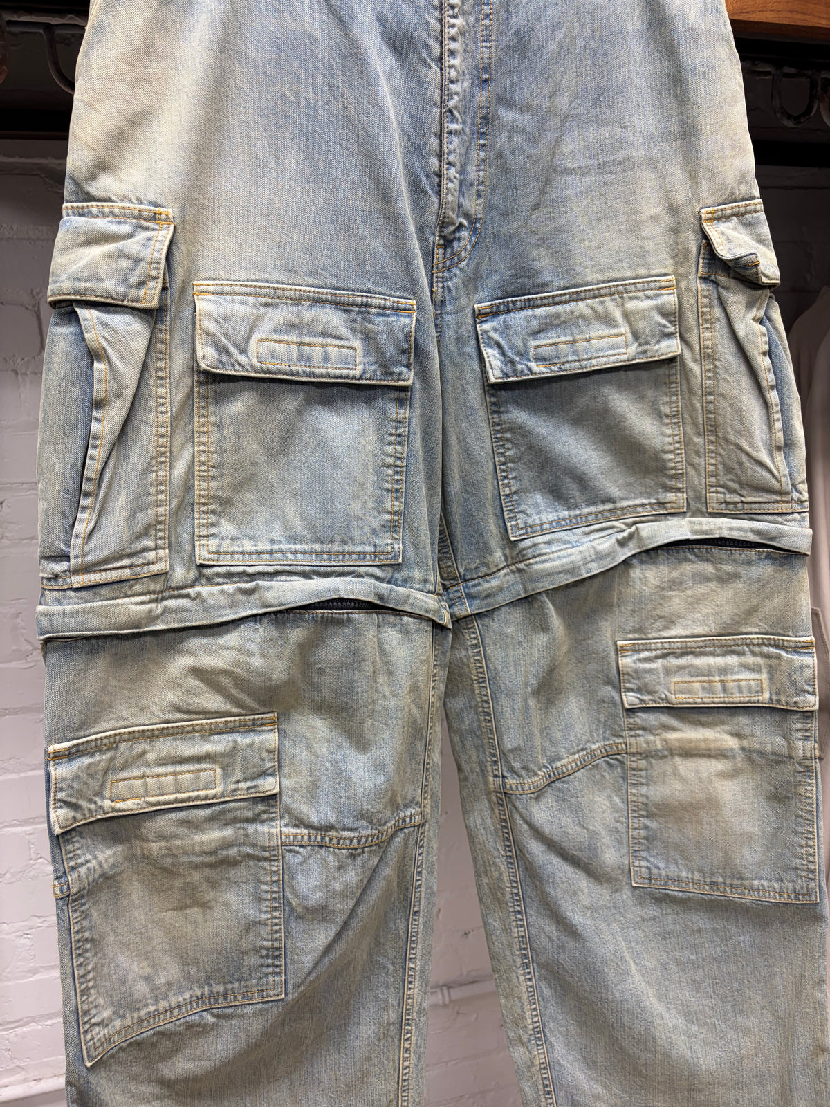2023 Balenciaga Dirt Washed Blue Wide Leg Cargo Denim