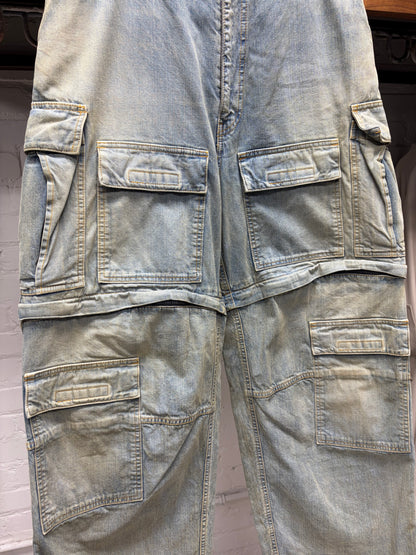 2023 Balenciaga Dirt Washed Blue Wide Leg Cargo Denim