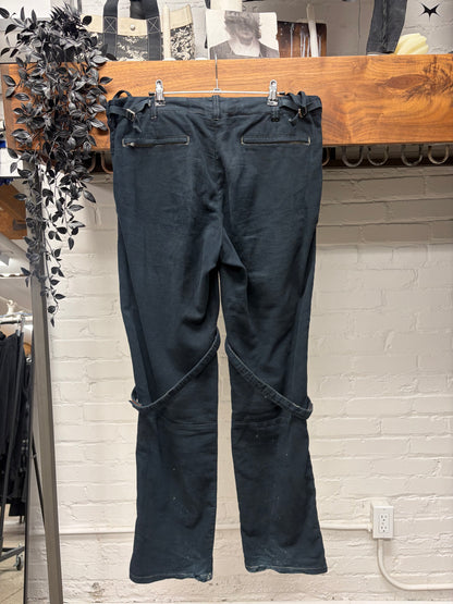 AW1999 Helmut Lang Runway Dark Blue Moleskin ‘Bondage’ Cargo Pants