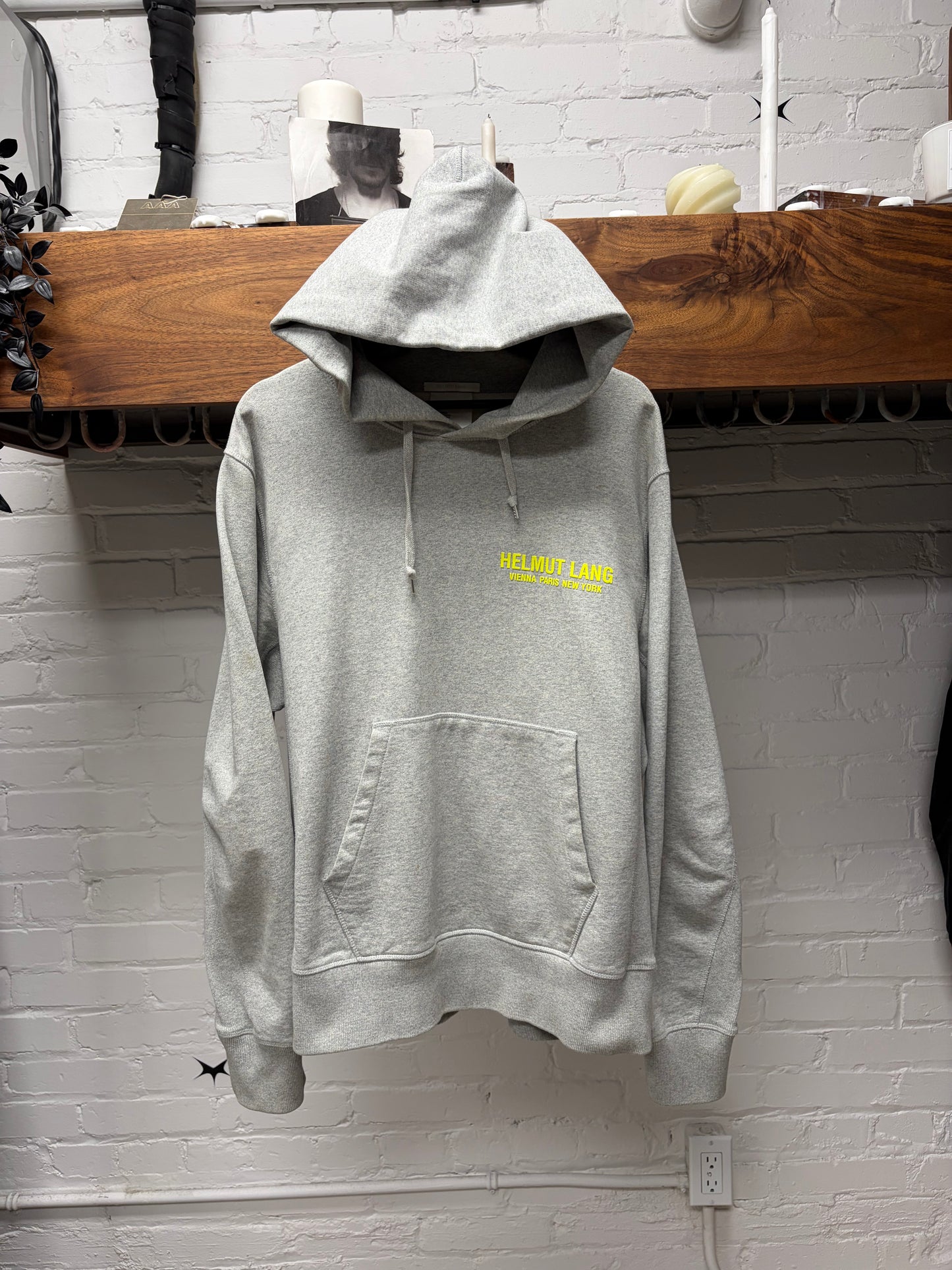 Helmut Lang Heather Grey Logo Pullover Hoodie
