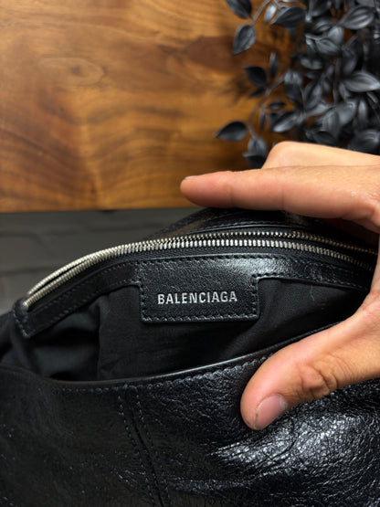 Balenciaga ‘Le Cagole’ Medium Size Pierced Black Leather Crossbody Messenger Bag