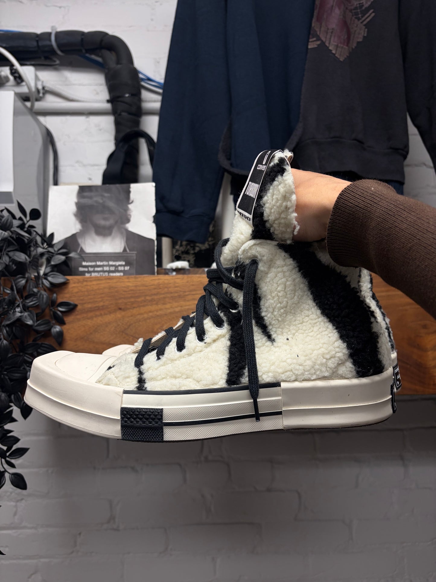 Rick Owens x Converse ‘TubroDRK’ Zebra Shearling High Top Sneakers