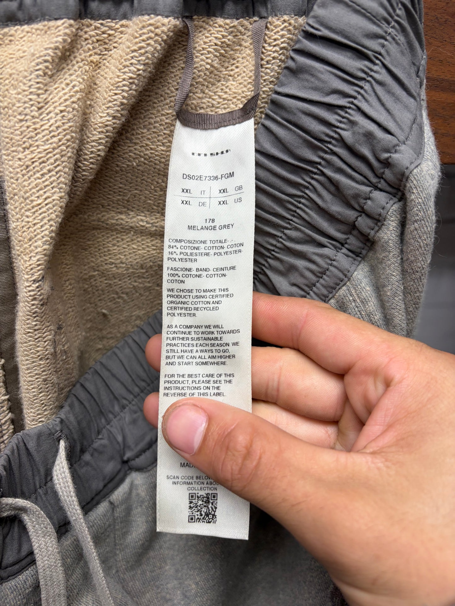 Rick Owens Melange Grey ‘Pusher’ Wide Leg Button Snap Sweatpants