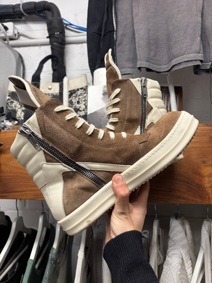 Rick Owens Dust/Milk Classic Leather Geobasket High Top Sneakers