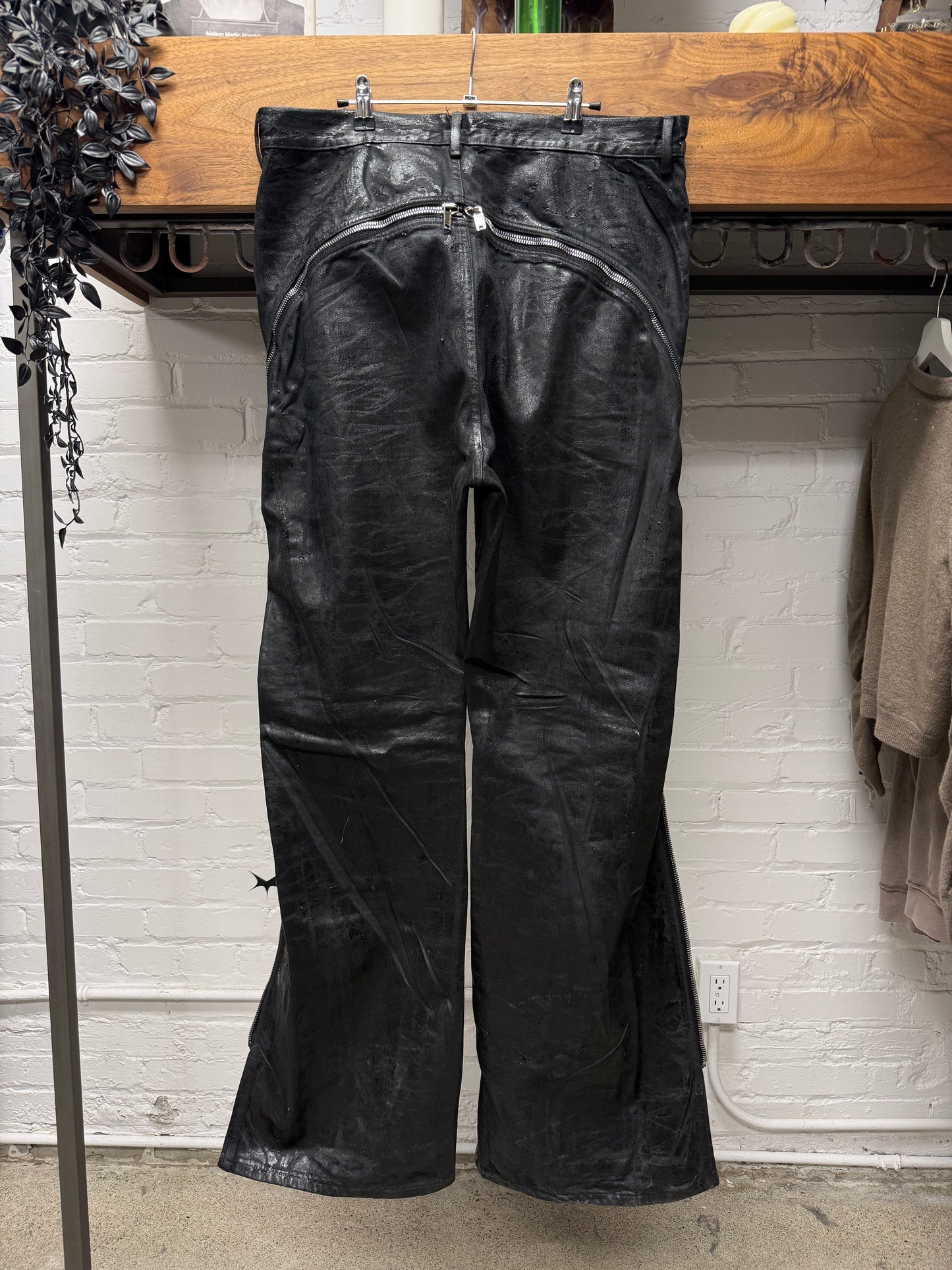 Rick Owens ‘Bolans Banana Cut’ Waxed Black Flared Leg Denim