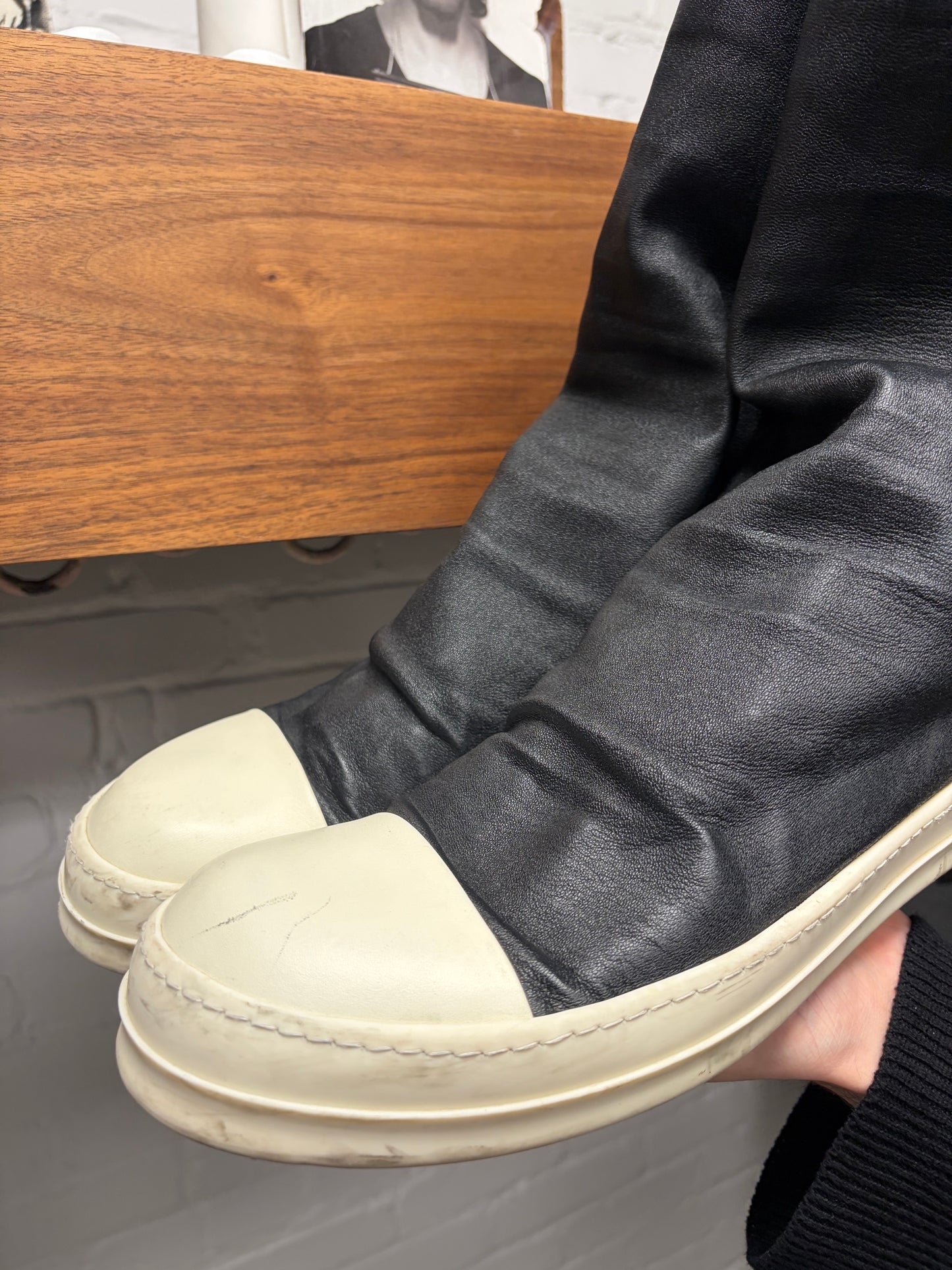 Rick Owens ‘Sock Runner’ Black Lambskin Leather ‘Ramones’ Low Top Sneakers