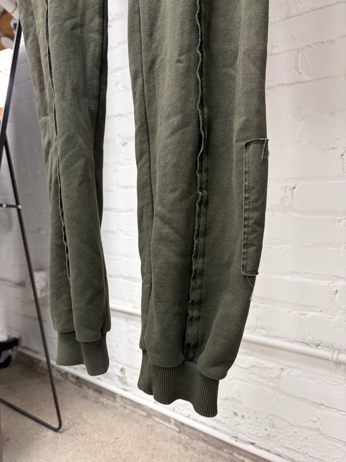Damir Doma Asymmetric Seam Dark Green Raw Hem Sweatpants