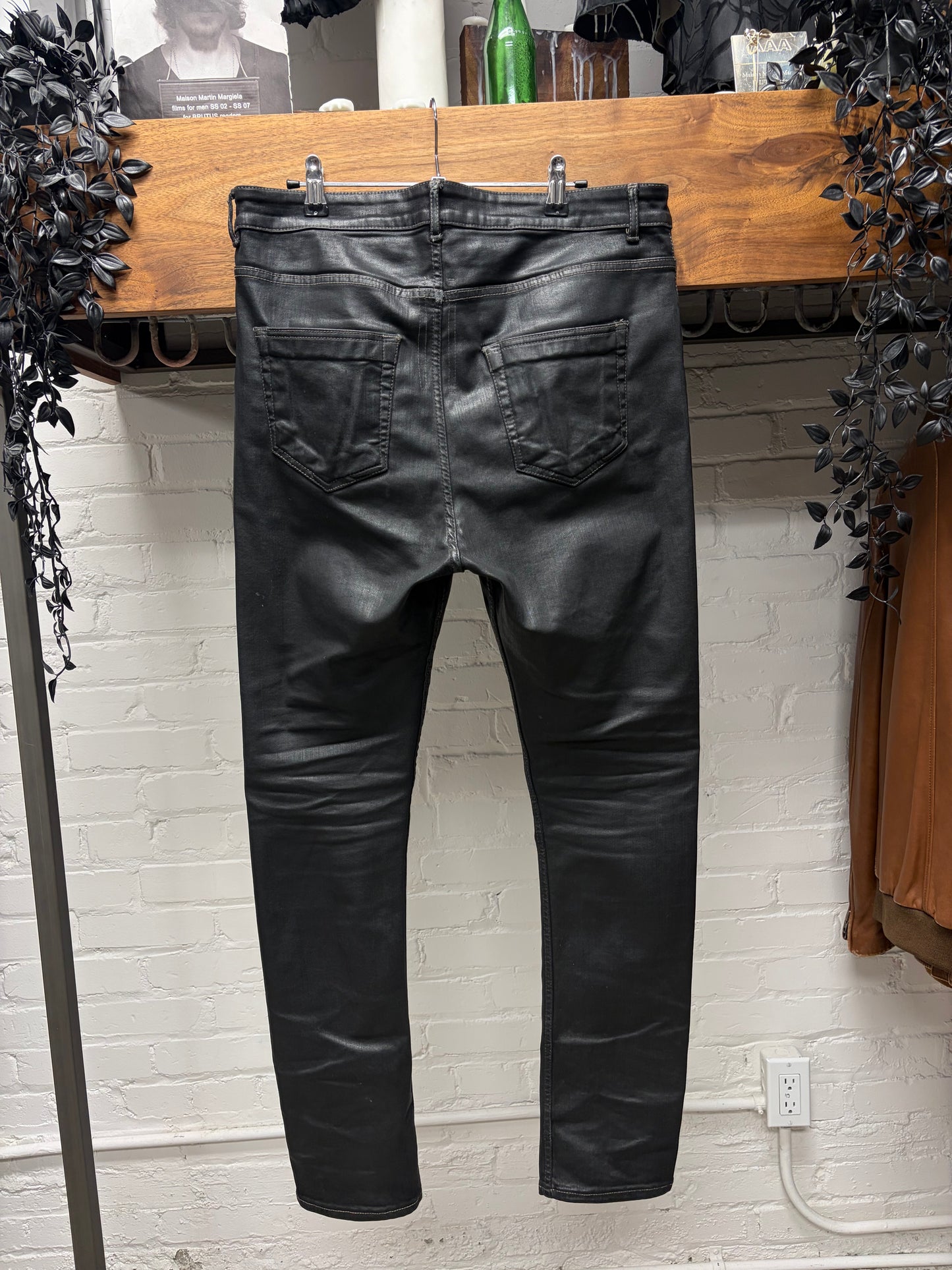 Rick Owens ‘Detroit Cut’ Waxed Black Skinny Jeans