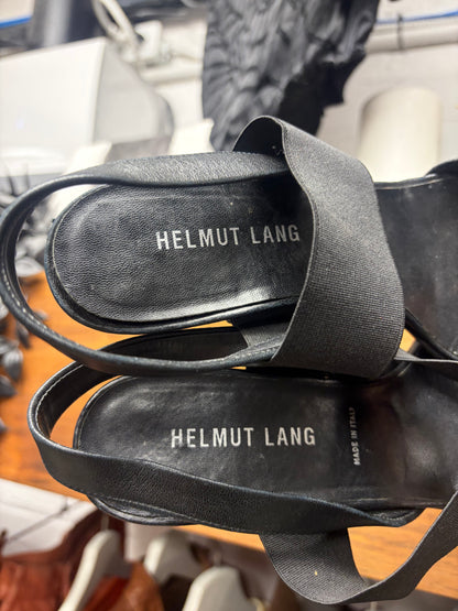 Vintage Helmut Lang Slingback’ Elasticated Strap Black Leather Heeled Pumps